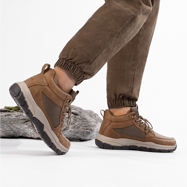 Men's Lightweight Vegan Leather Hiking Boots - LIGHT BROWN - 5